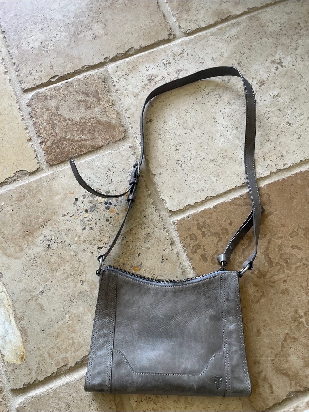 Gray Leather Frye Melissa Crossbody Bag